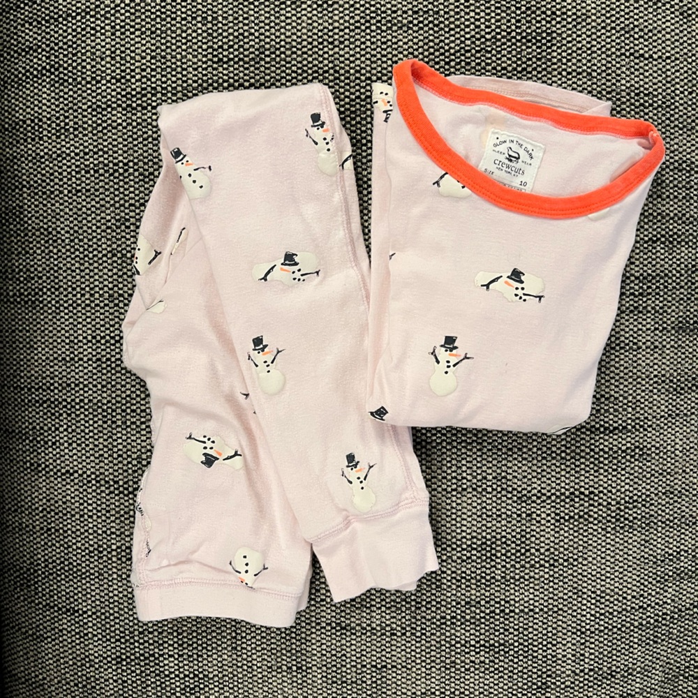 J Crew Crewcuts Glow in the Dark Snowman Pajamas Size 10